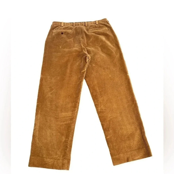 Orvis Dark Khaki Cotton Corduroy Pants Brown Leather Pockets Mens size 36 Waist - Picture 3 of 13